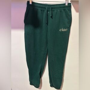Primark Women Dark Green Joggers with Ciao Print